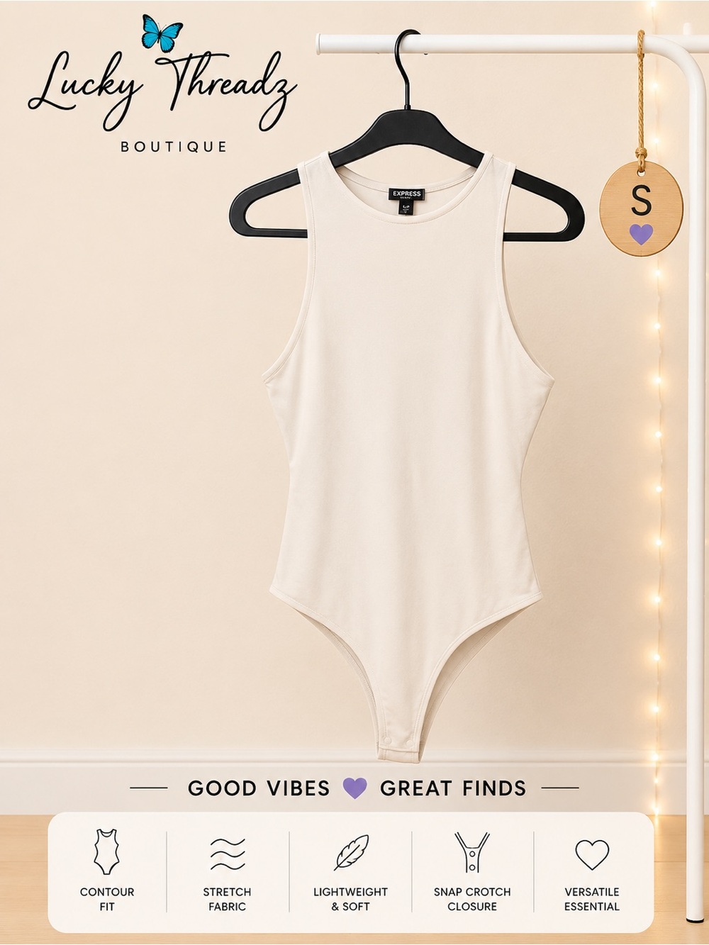 Express Cream High-Neck Contour Bodysuit Size Small